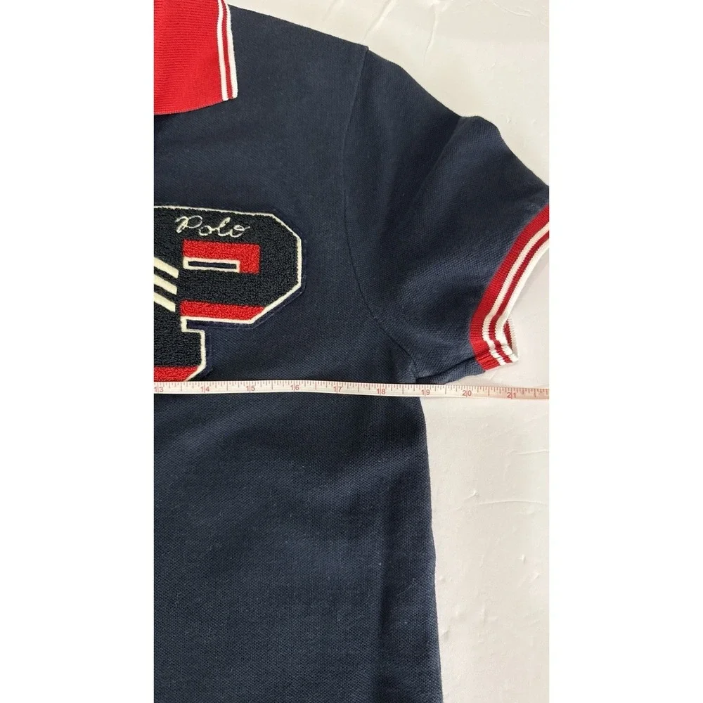 Polo Ralph Lauren Mens Polo Shirt Navy Blue Red Size M Big P Logo Rugby Spellout